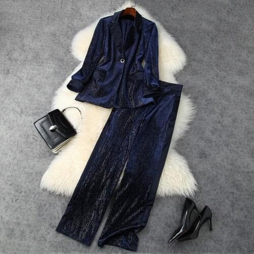 European and American womens wear 2020 autumn new style Long sleeved lapel corduroy coat Wide-legged pants Fashion suits