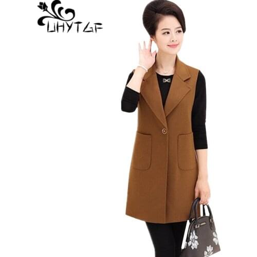UHYTGF Spring autumn vests for women Fashion lapel sleeveless vest waistcoat Pure color wild Casual 5XL plus size vest women 792