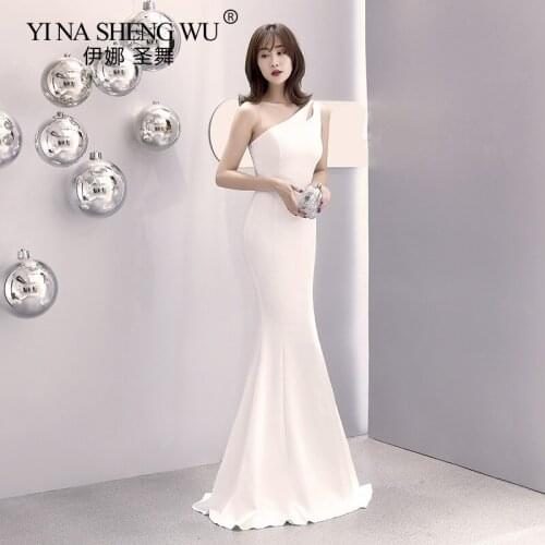 Robe De Soriee New White Long Dress One Shoulder Sexy High Slit Simple Elegant Mermaid Party Formal Prom Gown Vestido