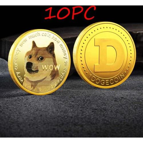 10pc Gold Dogecoin Coins Commemorative Collectors Gold Plated Doge Coin New 2021