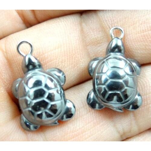 Natural Quartz crystal Titanium Hematite Carved cute little tortoise Gem pendant for jewelry making necklace Accessories 4pcs
