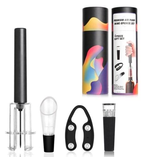 4pcs Wine Bottle Opener Set Air Pump Stainless Steel Corkscrew Kitchen Cork Out Tool with Foil Cutter Vacuum Stopper Wine Pourer