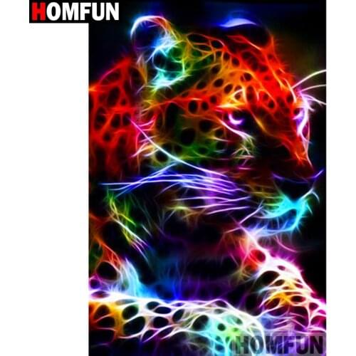 HOMFUN Diamond Painting Cross Stitch "Glowing leopard" Full Crystal Diamond Embroidery Needlework Craft Home Decor A19344