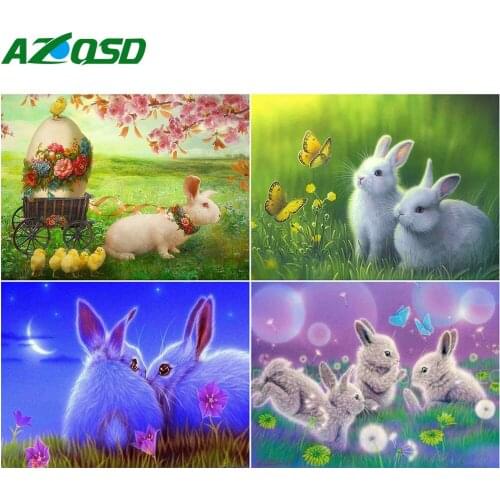 AZQSD Diamond Painting Rabbit Mosaic Handicraft Diamond Embroidery Sale Animal Home Decoration Picture Of Rhinestones Kits