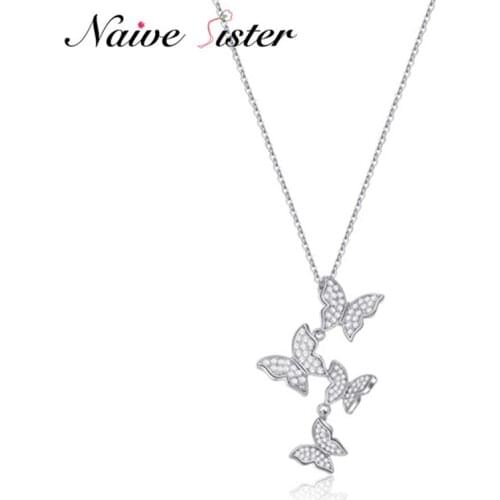 Shiny Three Butterflies Connect Pendant Necklaces Elegant AAA Cubic Zirconia Necklace For Women Lady Girl Fashion Jewelry Bijoux