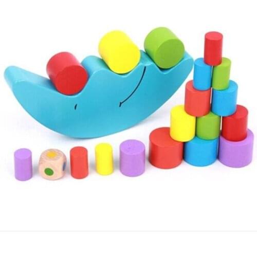 Baby Early Learning Toy Montessori Teaching Aids Moon Balance Colorful Early Development Wood Blocks Toys K0218