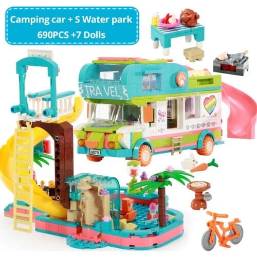 971Pcs Summer Holiday City Water Park Building Blocks Friends Swimming Pool Girl Figures Educational Toys For children Gift