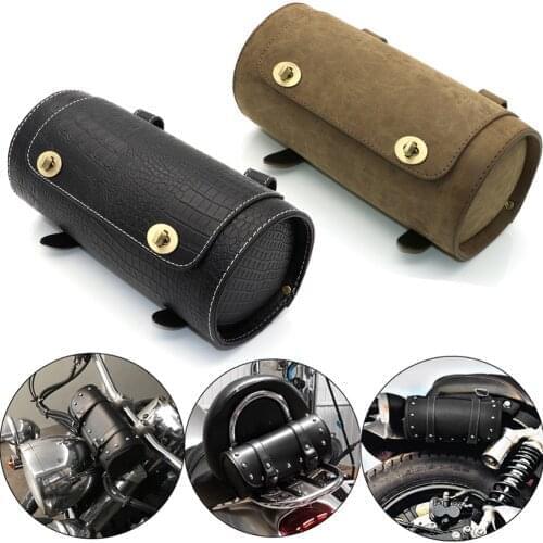For Harley Bobber Cruiser Dyna Softail Sportster Yamaha Honda Motorcycle PU Leather Front Fork Tool Bag Luggage Saddle Bag