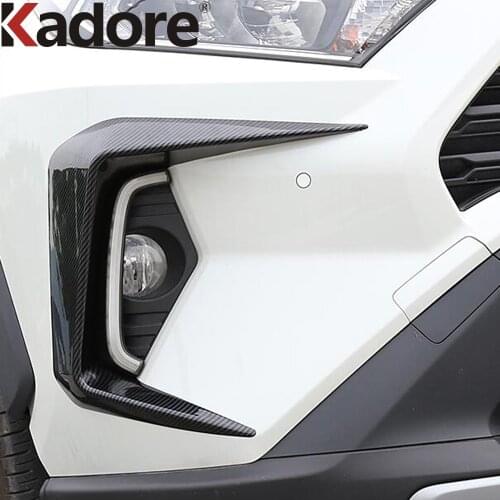 For Toyota Rav4 Rav 4 Limited/LE/XLE/Hybrid 2019 2020 2021 Carbon Fiber Front Fog Light Lamp Cover Trim Car Foglight Trims 2pcs