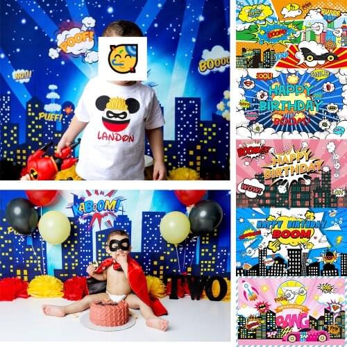 Superhero Photography Backdrop Birthday Party Background Boy Kid Photo Cityscape Super Hero Customized Photocall Truck Studio