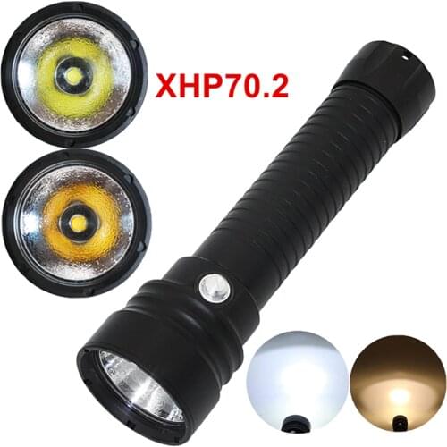 Xhp70.2 led diving flashlight underwater 100m waterproof torch yellow/white light powered by 2*32650 xhp70 dive torch light