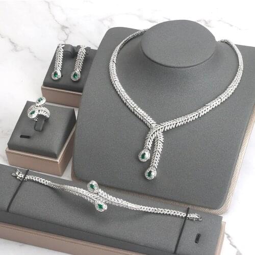 TIRIM Luxury Love Heart Tree Leaf Jewelry Set for Women Accessories Cubic Zircon Bridal Bangle Earring Necklace Set WeddingParty