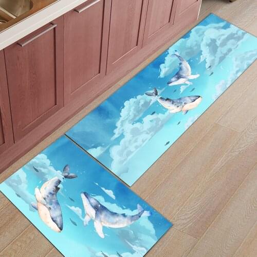 Whale White Cloud Blue Sky Kitchen Mat Entrance Doormat Christmas Home Decor Living Room Carpet Bathroom Anti-slip Rug