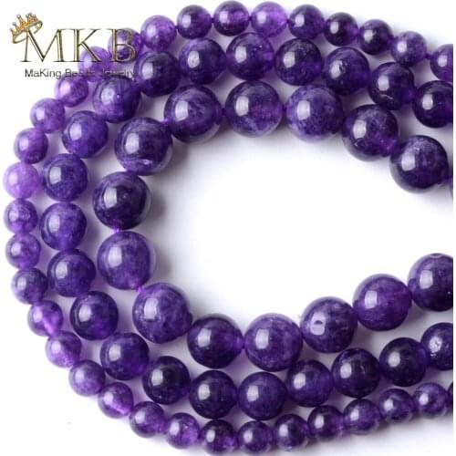 Natural Purple Jades Stone Round Beads For Jewelry Making Spacer Loose Beads 6-10mm Diy Bracelet Jewellery Strand15"