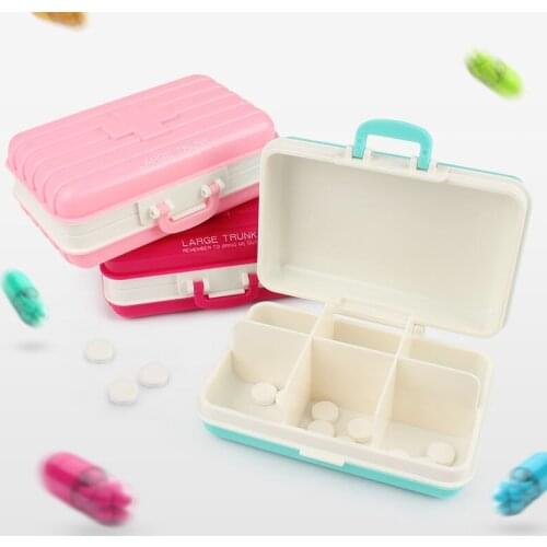 Small medicine box portable one week medicine box six compartments small medicine box medicine storage tablet container suitcase