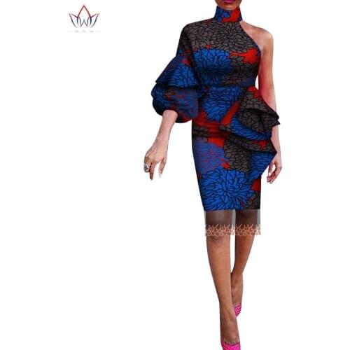Fashion African Dresses for Women Bazin Riche African Print Cotton Midi Dress Sleeveless Bodycon Elegant Party Clothes WY7699