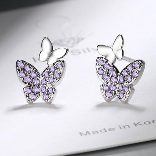 Fashion Elegant Crystal Butterfly Earrings For Women Simple Cute Korean Small Stud Earrings Female Vintage Zircon Stone Earring