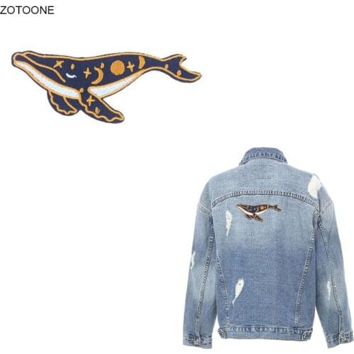 ZOTOONE Fish Whale Patch Iron on Patches for Clothing DIY Sticker Heat Transfer Embroidery Applique Sew on Badge Thermal Press G