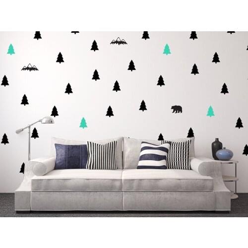 Woodland Trees Bear Wall Decal Giant Full Wall Adventure Wall Decor Camping Nursery Wall Stickers Adesive De Parede Vinyl A908