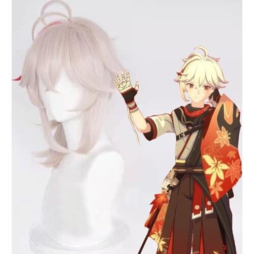 Kaedehara Kazuha Wig Yellow Pink Hair Wig Game Genshin Impact Project Cosplay Hair Synthetic Cosplay Wig 40cm