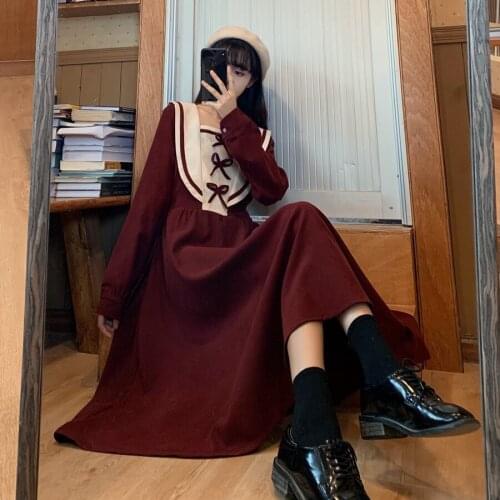 Sweet Lolita Dress Spring/Autumn Vintage Tender Fairy Japanese Kawaii Lolita Girl All-Match Sailor Collar Women Elegant Dress