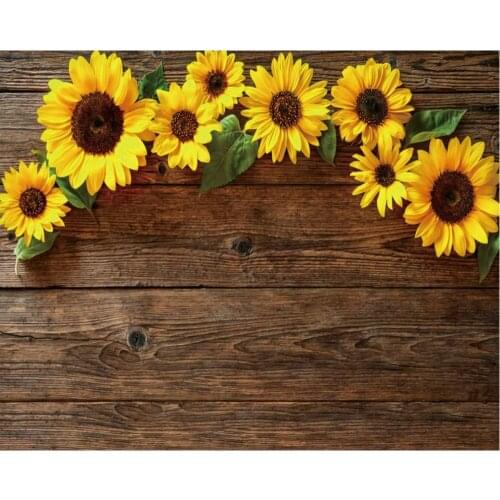 Sunflower on Rustic Wooden Board Birthday Party Backdrop Baby Shower Room Decor Photo Booth Studio Prop