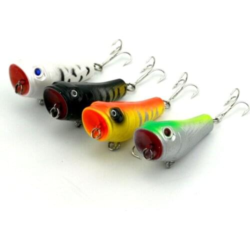 Popper Lure 4Pcs 5cm 8.8g Top Layer Artificial Fishing Bait Soft Plastic Swisher Floating Colorful Tackles Hook 3D Eyes Quality