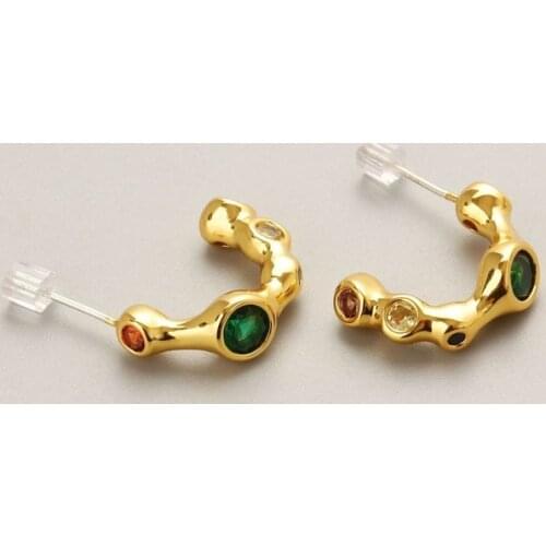 European and American simple temperament metal gem geometric C-shaped vacuum plating gold earrings