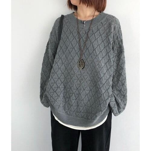 Patchwork False 2 Pieces Knitted Women Sweater Pullovers O-Neck Long-Sleeved Hollow Out Solid Female Pulls Tops