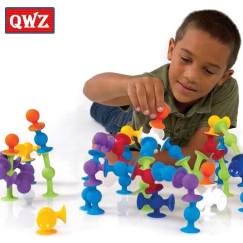 QWZ 33-72PCS DIY Silicone Building Blocks Assembled Sucker Suction Cup Funny Construction Toys Children Educational Toys Gifts