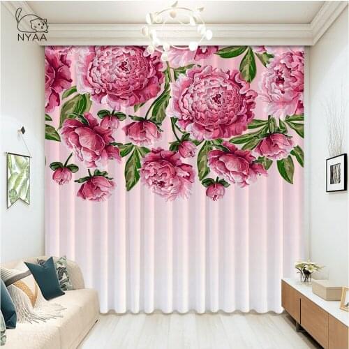 Garden Flowers Plant Flowers Curtain Girl Room Photo Curtains 3D For The Hall Partition For Room Curtains Short Micro Shading