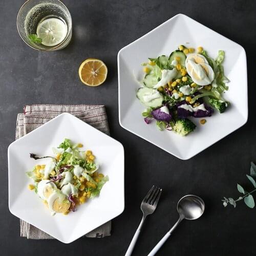 Nordic Hexagon Salad Plate White Ceramic Snack Vegetable Fruit Dinner Plates Breakfast Tray Kitchen Cooking Accessories For oven