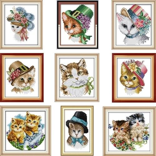 Cats Patterns Animal Crossing,Sets for Embroidery Kits,DIY DMC Cross Stitch,Precise Printed Counted Cross-Stitch for Beginners