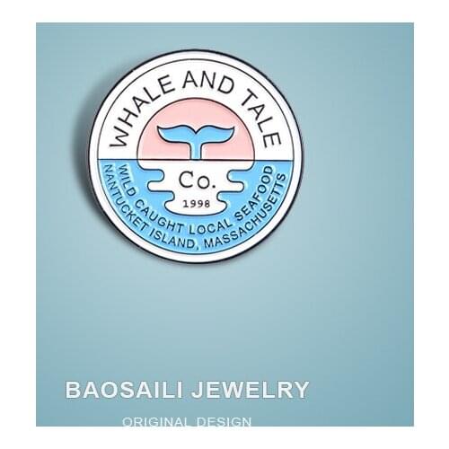 Circular English Letter Insignia Beautiful Whale Tail Calls For Love Of Sea Animals Brooch Enamel Label Pins Shirt Badge
