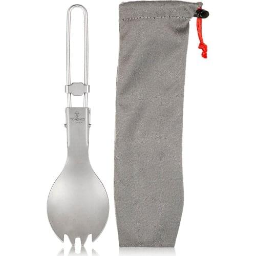 TOMSHOO Titanium Folding Spork Outdoor Camping Hiking Backpacking Dinner Spork Utensil Tableware Outdoor Tableware