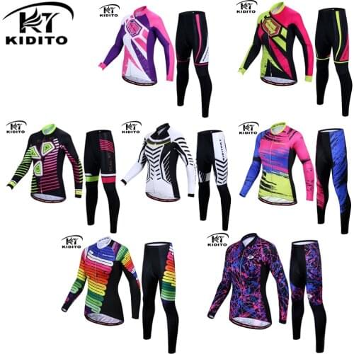 Kiditokt bicycle long sleeve suit bright female autumn sunscreen spring and autumn breathable mountain road bike suit Jerseys