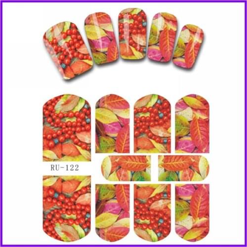 NAIL ART Water Stickers Sliders Nail Decals Full Cover FLOWER KITTEN CAT UK FLAG MAPLE LEAF BUILDING CHERRY RU121-126