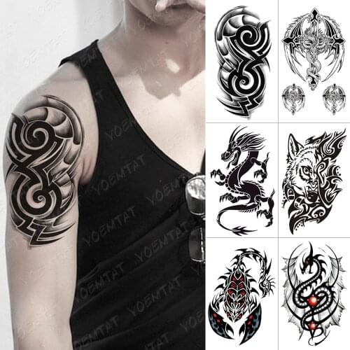 Waterproof Temporary Tattoo Sticker Scorpion Totem Flash Tatto Wings Dragon Maori Body Art Arm Water Transfer Fake Tatoo Men