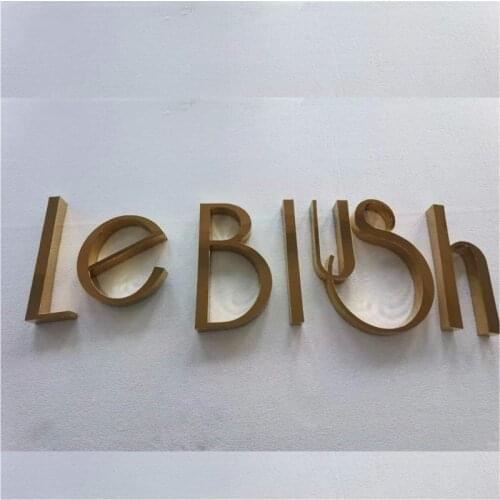 Factory Outlet Outdoor golden stainless steel letter in 3d， gold color polished stainless steel shop signs