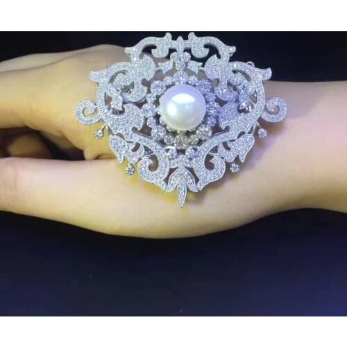 Victoria classic gemstone natural fresh water pearl brooch pins 925 sterling silver high quality fine women jewelry