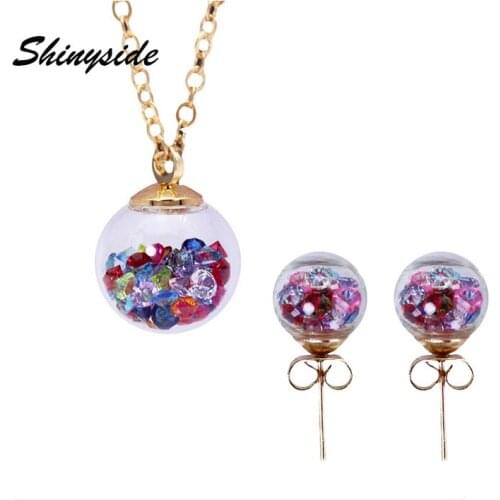 2019 new summer style glass crystal jewelry set stud earrings for women gift chain necklaces&pendant