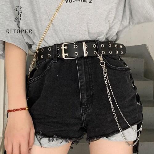 2020 New Fashion Punk Belts for Women Jeans Circle Hollow Out Chain Belt Couple Adjustable Belt Double Eyelet Grommet Waistband
