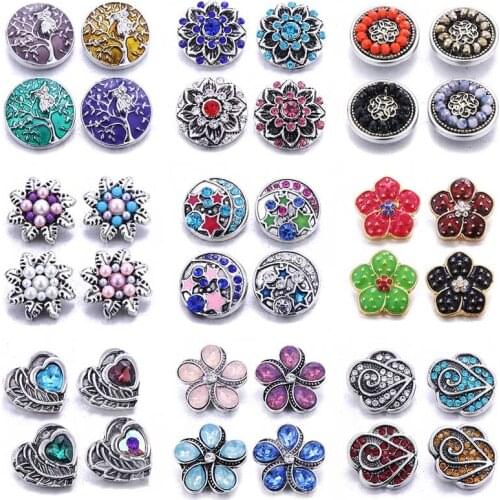 10pcs/lot Snap Button Jewelry Rhinestone Flower Snap Buttons Fit 18mm Snap Bracelets Bangles DIY Snap Jewelry