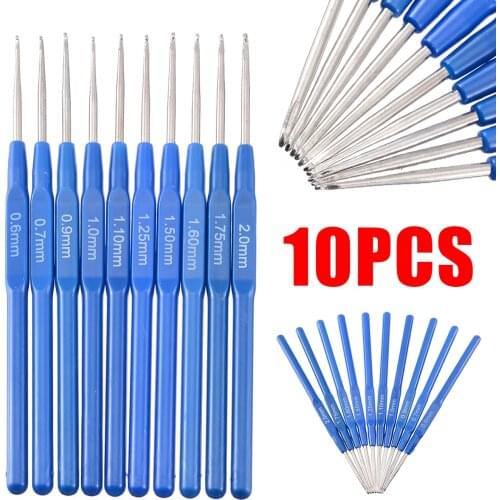 10pcs 0.6-2mm Knitting Needles Crochet Hooks Kit with Plastic Handle Weave Craft Yarn Sewing Tools