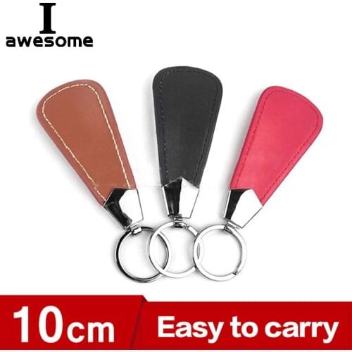 10cm Easy Carry Leather Black Shoehorn Metal Durable Stainless Steel Faux Portable Fashion Mini Shoe Horns Accessories Key Ring