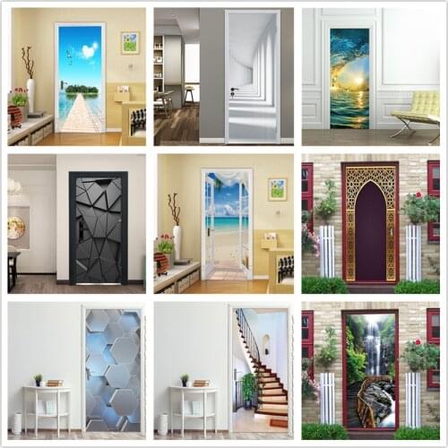 2pcs/set 3D Self-adhesive Wall Sticker Home Design Art Door Decoration Poster For Living Room Bedroom Decor Wallpaper DIY Decals