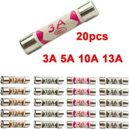20x 3A-13A Ceramic Household Domestic Mains Plug Top Fuses Electrical Cartridges Plug Household Tools