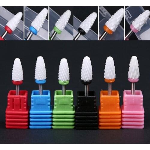 1pcs Diamond Ceramic Nail Drill Bits Rotate Burr Milling Cutter Bit Manicure Pedicure Corn-Shape Tool For Electric Drill Machine