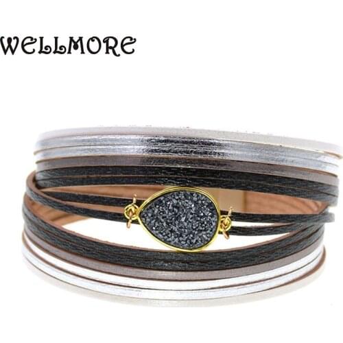WELLMORE gradient ramp charm Leather Bracelets For Women Mens wrap Bracelets Couples fashion Jewelry wholesale drop shipping