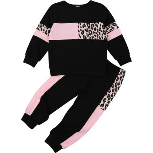 Kids Sportswear Tracksuit 1-6Y Long Sleeve Leopard Pullover Tops Trousers Pants 2PCS Toddler Girls Casual Clothes Set